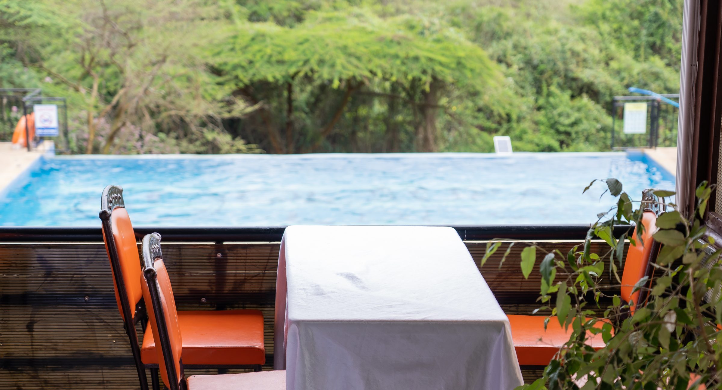 A table looking out over the pool