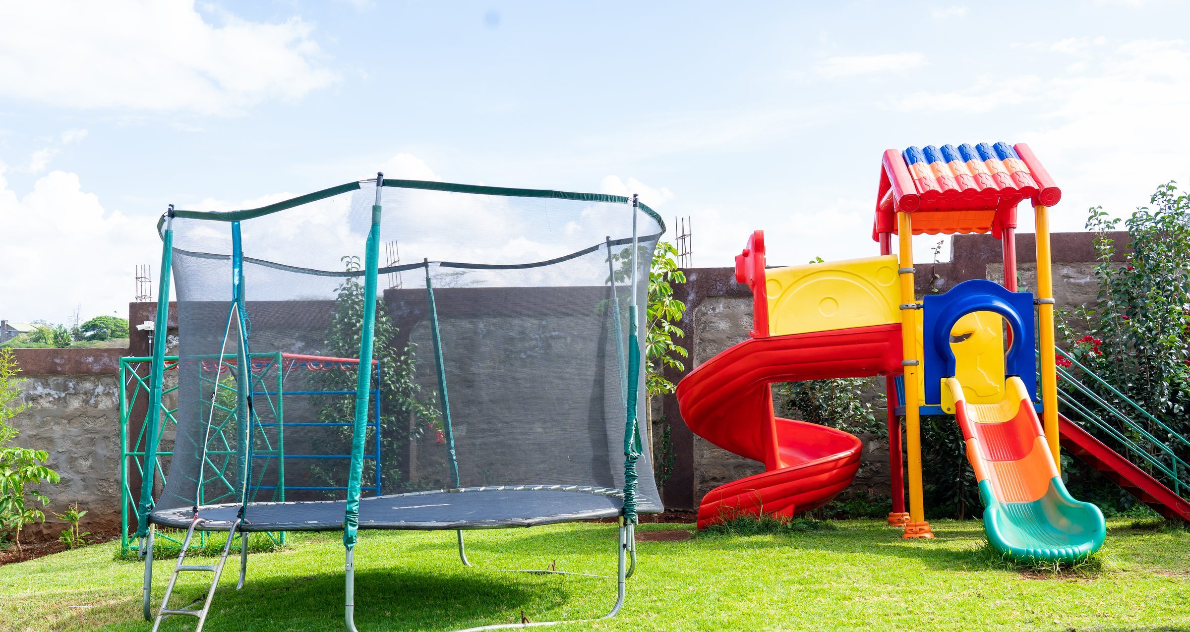 Playground and trampoline